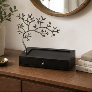 Black Jewelry Storage Box with Silver Branch Display